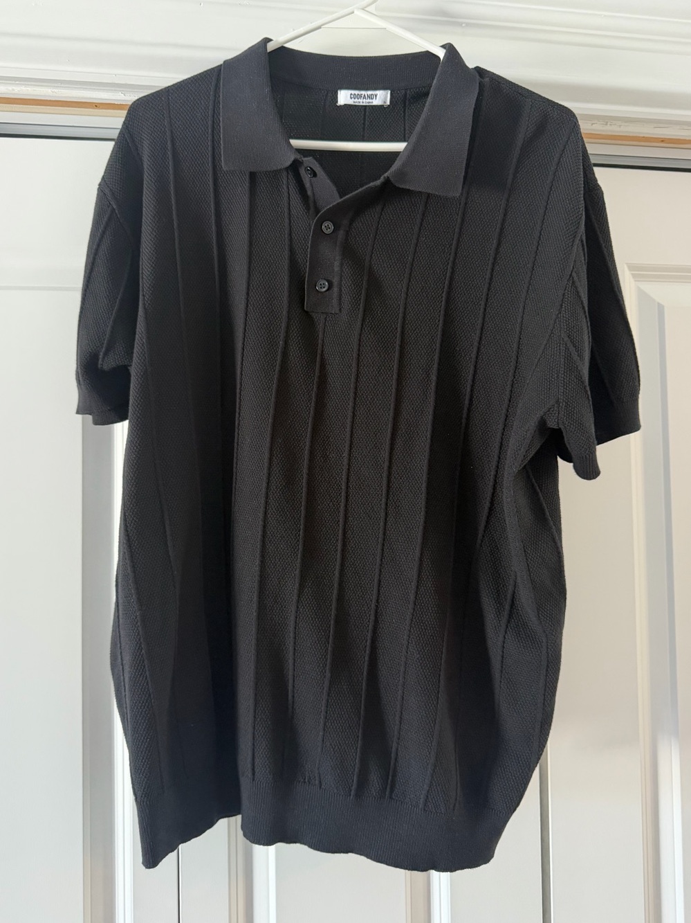 Black Short-Sleeve Knit Polo | XL